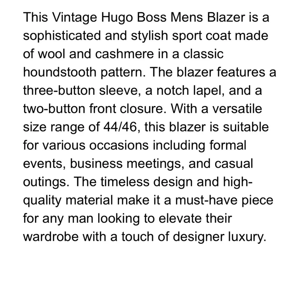 Hugo Boss‎ Black and White Houndstooth Blazer Size 44 R